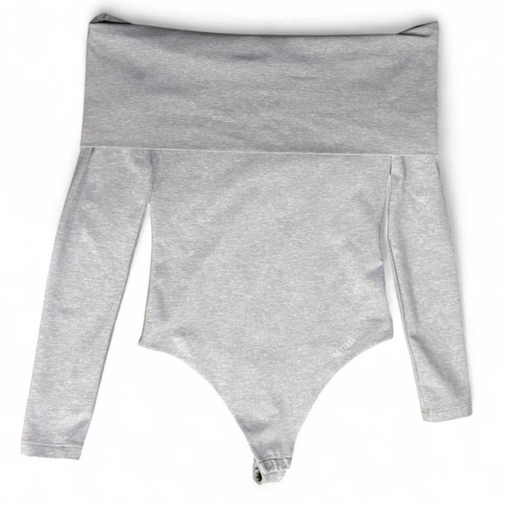 Aritzia Contour Deco long sleeve off the shoulder thong bodysuit